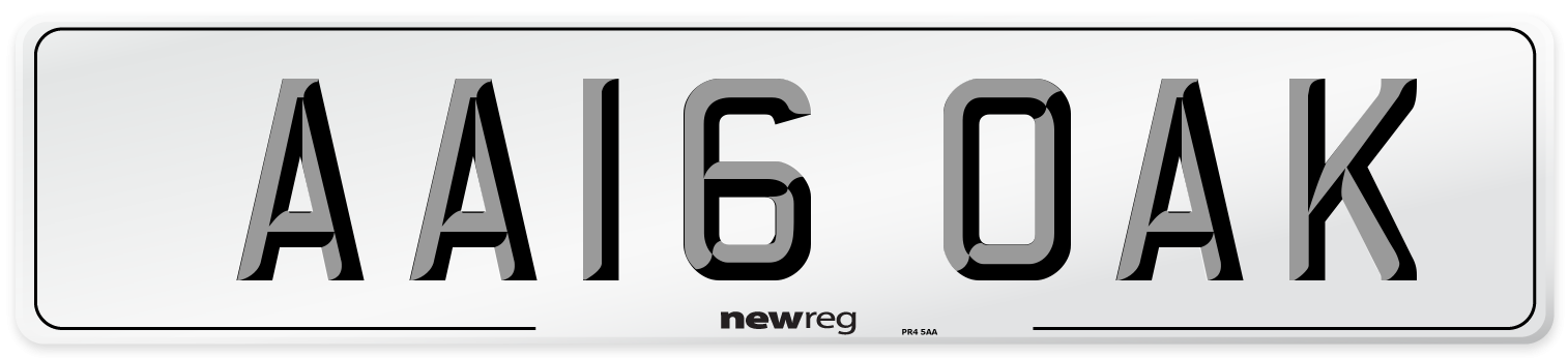 AA16 OAK Number Plate from New Reg